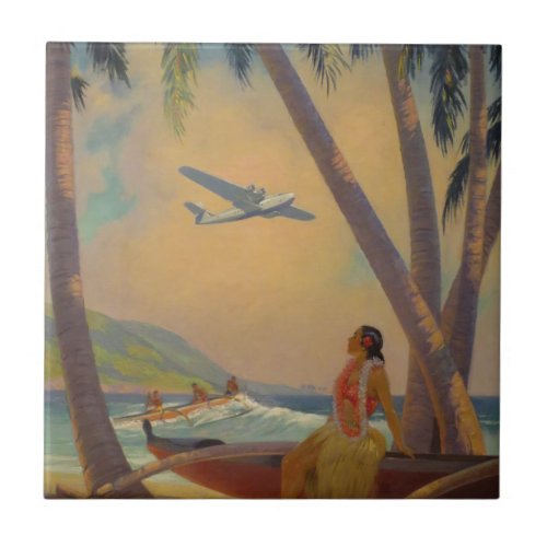 Vintage Hawaiian Travel _ Hawaii Girl Dancer Tile