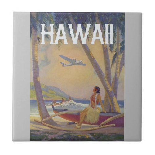 Vintage Hawaiian Travel _ Hawaii Hula Dancer    Ceramic Tile