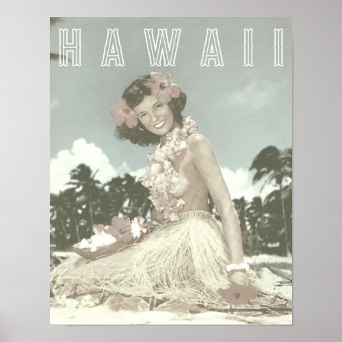 Vintage Hawaiian Travel _ Hawaii Hula Dancer  Poster