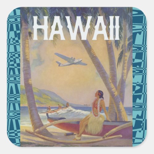 Vintage Hawaiian Travel _ Hawaii Hula Dancer  Square Sticker