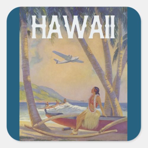 Vintage Hawaiian Travel _ Hawaii Hula Dancer  Square Sticker