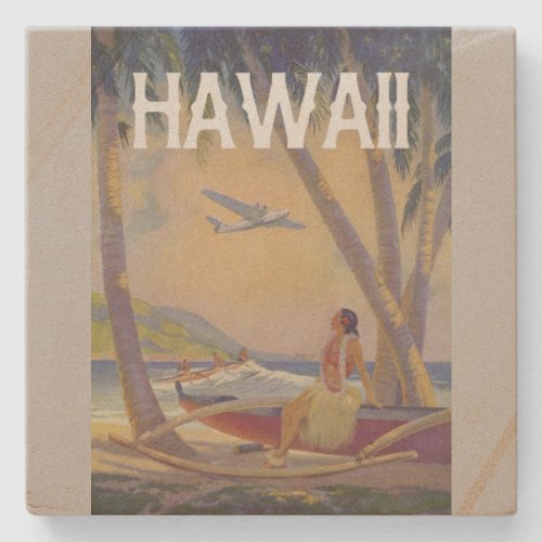 Vintage Hawaiian Travel _ Hawaii Hula Dancer    Stone Coaster