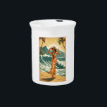 Vintage Hawaiian Travel Honolulu Mid-Pacific  Beverage Pitcher<br><div class="desc">Hula Girl - Carnival - Aloha Honolulu Caribbean Travel Artworks - Vintage Hawaiian Advertisement</div>