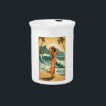 Vintage Hawaiian Travel Honolulu Mid-Pacific  Beverage Pitcher<br><div class="desc">Hula Girl - Carnival - Aloha Honolulu Caribbean Travel Artworks - Vintage Hawaiian Advertisement</div>