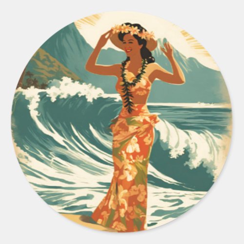 Vintage Hawaiian Travel Honolulu Mid_Pacific  Classic Round Sticker