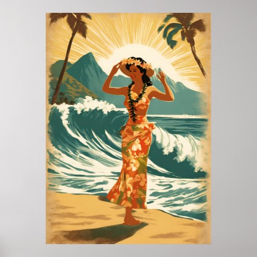 Vintage Hawaiian Travel Honolulu Mid_Pacific Poster