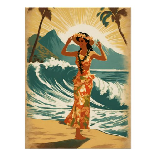 Vintage Hawaiian Travel Honolulu Mid_Pacific Poster