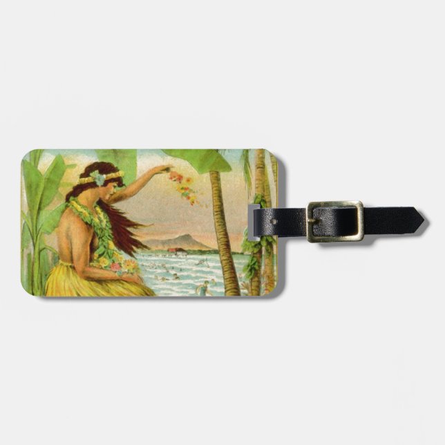 Vintage Hawaiian Travel Luggage Tag (Front Horizontal)