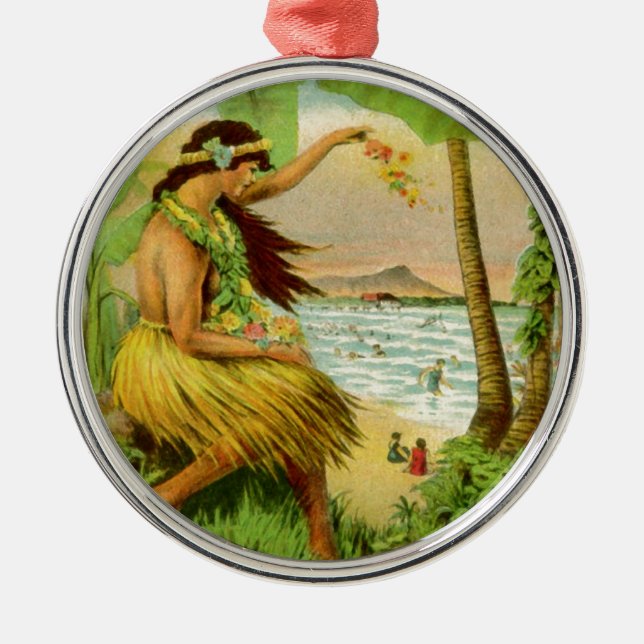 Vintage Hawaiian Travel Metal Ornament (Front)