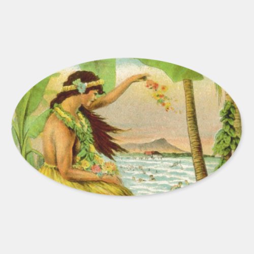 Vintage Hawaiian Travel Oval Sticker