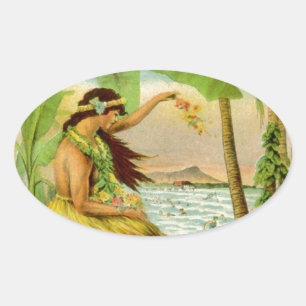 Vintage Hawaiian Travel Oval Sticker