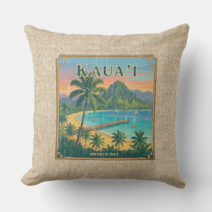Vintage Hawaiian Travel Posters -Kauai Reversible  Outdoor Pillow