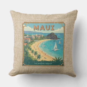 Vintage Hawaiian Travel Posters - Maui Reversible  Outdoor Pillow