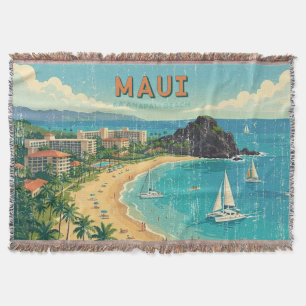 Vintage Hawaiian Travel Posters - Maui Throw Blanket