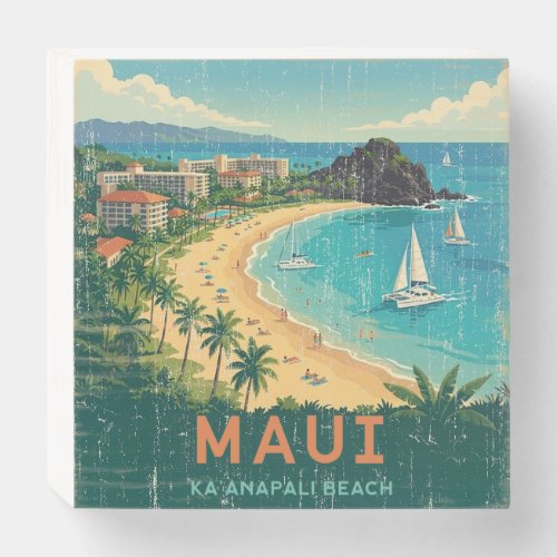 Vintage Hawaiian Travel Posters - Maui Wooden Box Sign