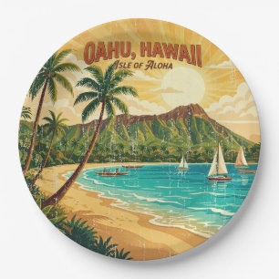 Vintage Hawaiian Travel Posters - Oahu Paper Plates