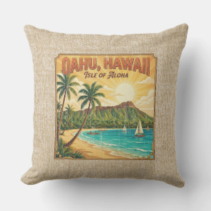 Vintage Hawaiian Travel Posters - Oahu Reversible  Outdoor Pillow