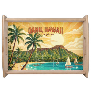 Vintage Hawaiian Travel Posters - Oahu Serving Tray
