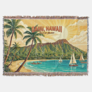 Vintage Hawaiian Travel Posters - Oahu Throw Blanket