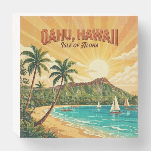 Vintage Hawaiian Travel Posters - Oahu Wooden Box Sign