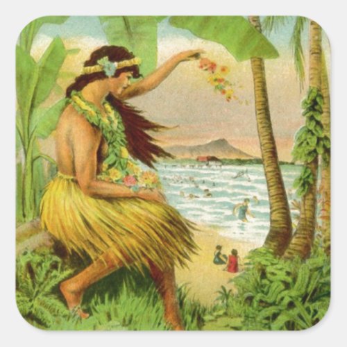Vintage Hawaiian Travel Square Sticker