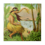 Vintage Hawaiian Travel Tile<br><div class="desc">Hula Girl - Carnival - Aloha Honolulu Caribbean Travel Artworks - Vintage Hawaiian Advertisement</div>