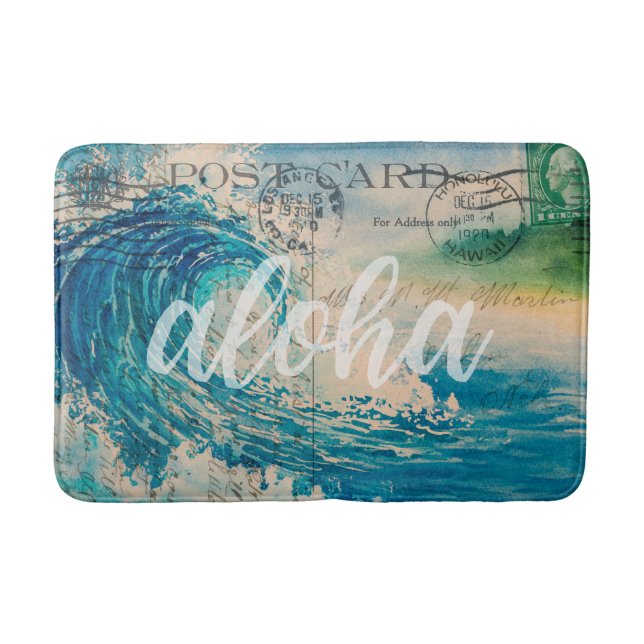 Vintage Hawaiian Wave Postcard Bath Mat (Front)