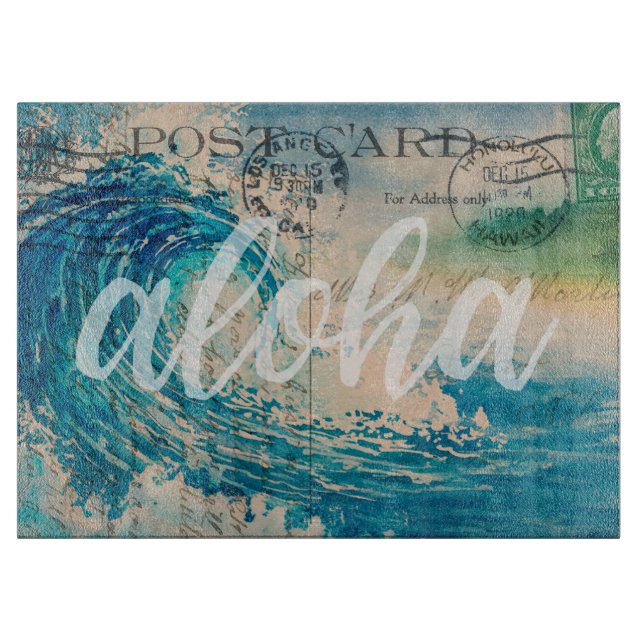 Vintage Hawaiian Wave Postcard Cutting Board (Front)