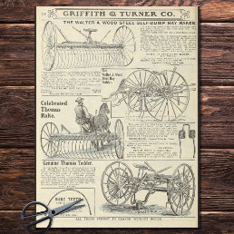 Vintage Hay Farm Equipment Newspaper Ad Decoupage Tissue Paper