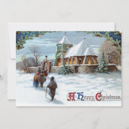 Vintage Heading to Church on a White Christmas
