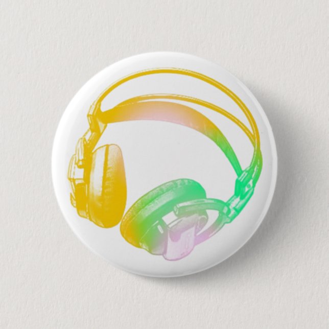vintage headphones pinback button (Front)
