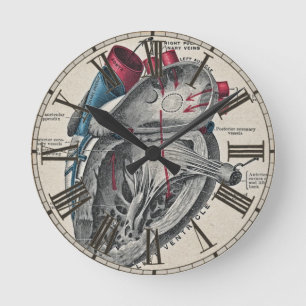 Vintage Heart Anatomical Diagram Chart Drawing Round Clock