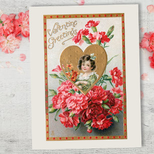 Vintage Heart and Carnations Valentine Postcard