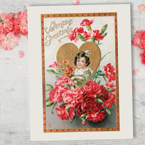 Vintage Heart and Carnations Valentine Postcard