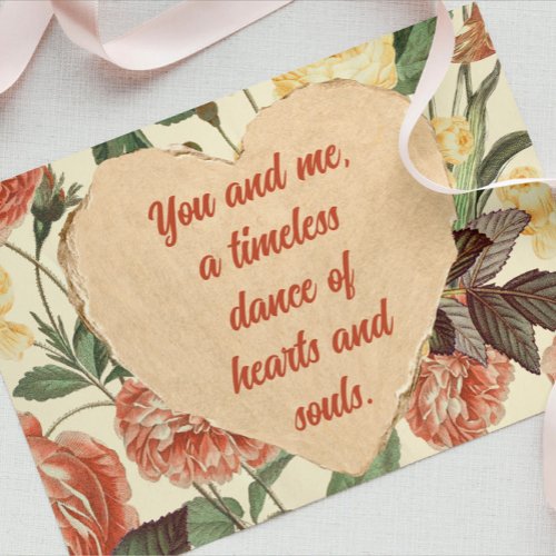 VINTAGE HEART AND FLOWERS LOVE QUOTE VALENTINES CARD