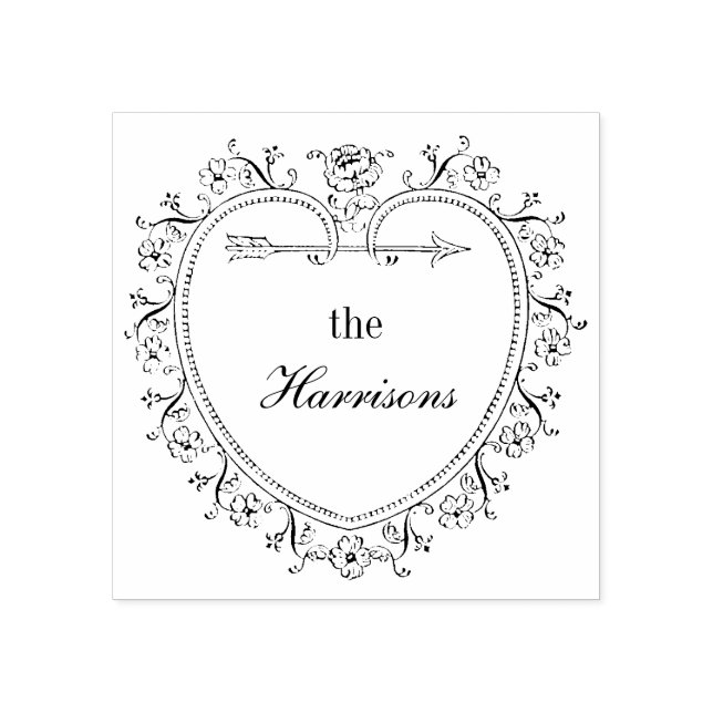 Vintage Heart and Flowers Personalize Rubber Stamp (Imprint)