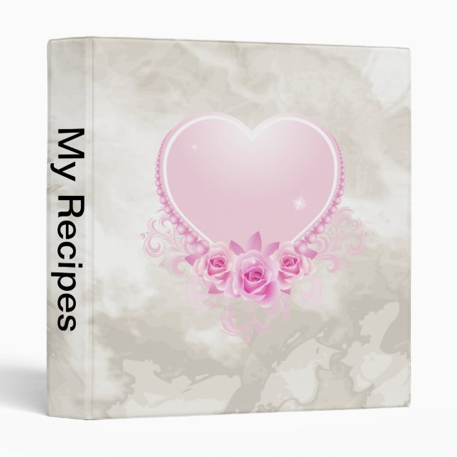 Vintage Heart and Roses Pink 3 Ring Binder (Front/Spine)