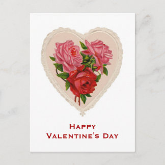 Vintage Heart and Roses Valentine's Day Post Card