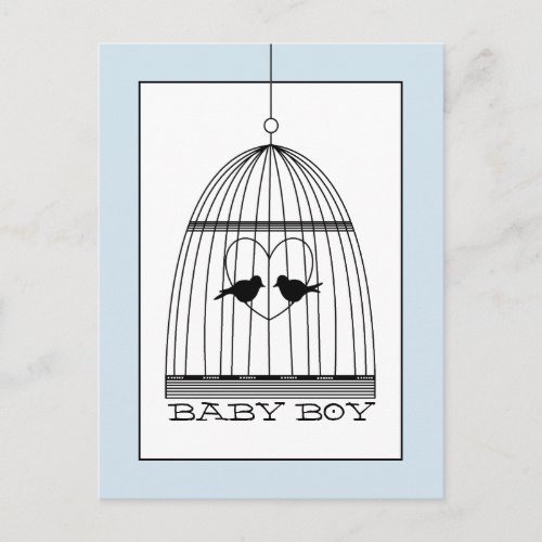 Vintage Heart Birdcage Baby Boy Announcement