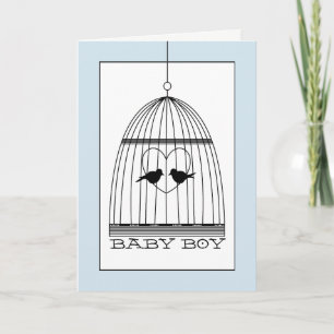 Vintage Heart Birdcage Baby Boy Announcement
