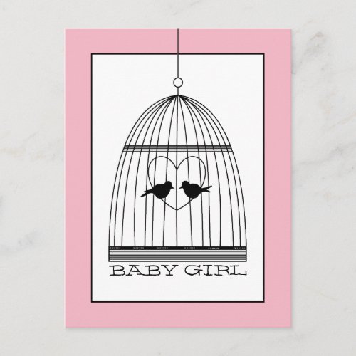 Vintage Heart Birdcage Baby Girl Announcement