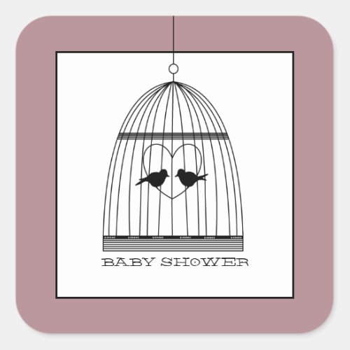 Vintage Heart Birdcage Baby Shower Square Sticker