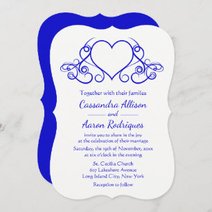 Vintage Heart Cobalt Blue & White Wedding Love Invitation