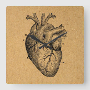 Vintage Heart Diagram Illustration Vintage Art Square Wall Clock