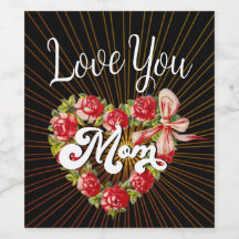 Vintage Heart Floral Love You Mom Black