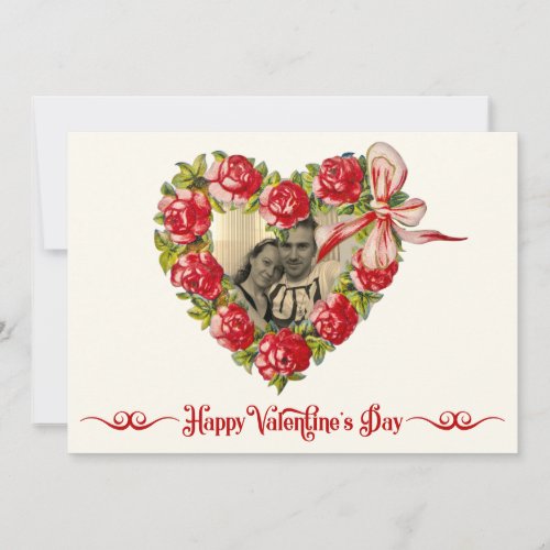Vintage Heart Floral Wreath Happy Valentines Day Holiday Card
