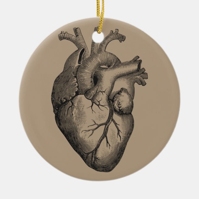 Vintage Heart Illustration Ceramic Ornament (Front)