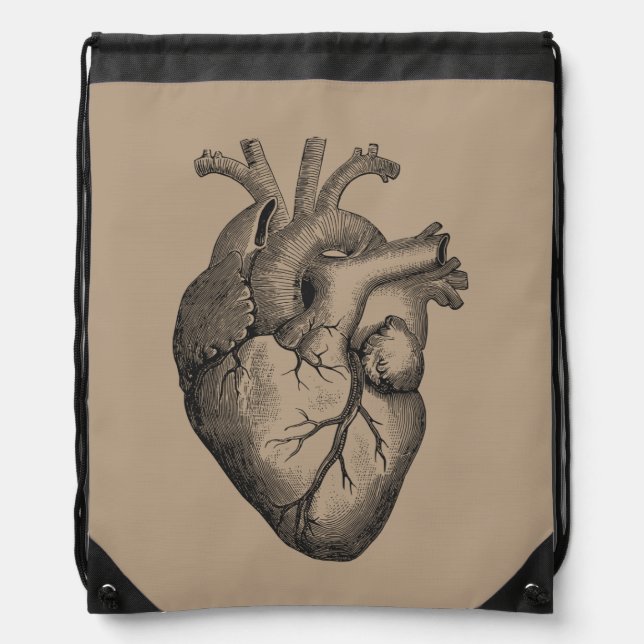 Vintage Heart Illustration Drawstring Bag (Front)