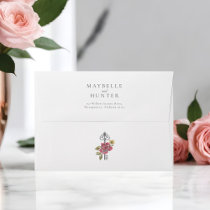 Vintage Heart Key & Floral Watercolor Wedding Envelope