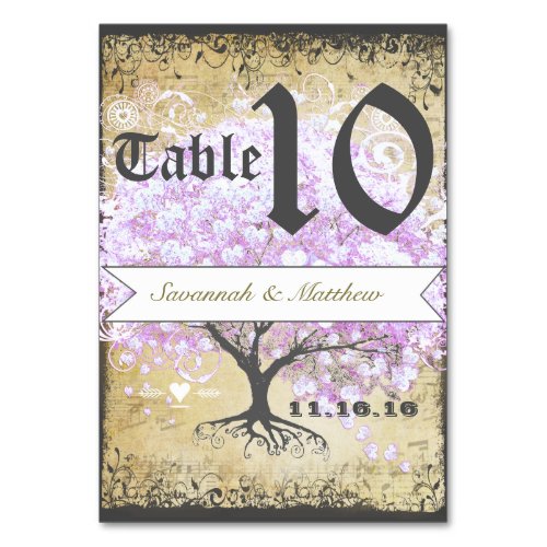 Vintage Heart Leaf Lavender Tree Table Number